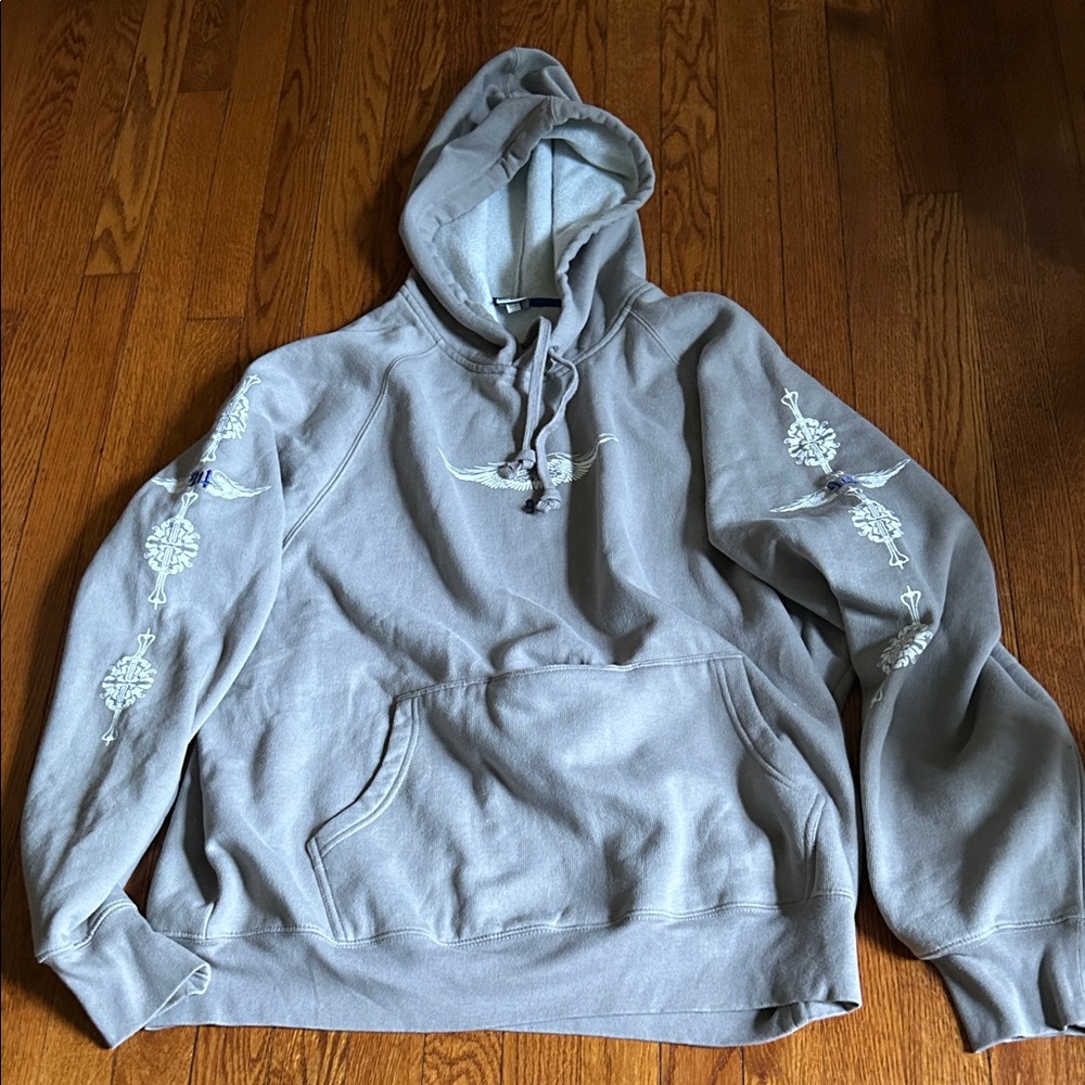 Men's Gray Hoodie with Unique 94 Sleeve Design